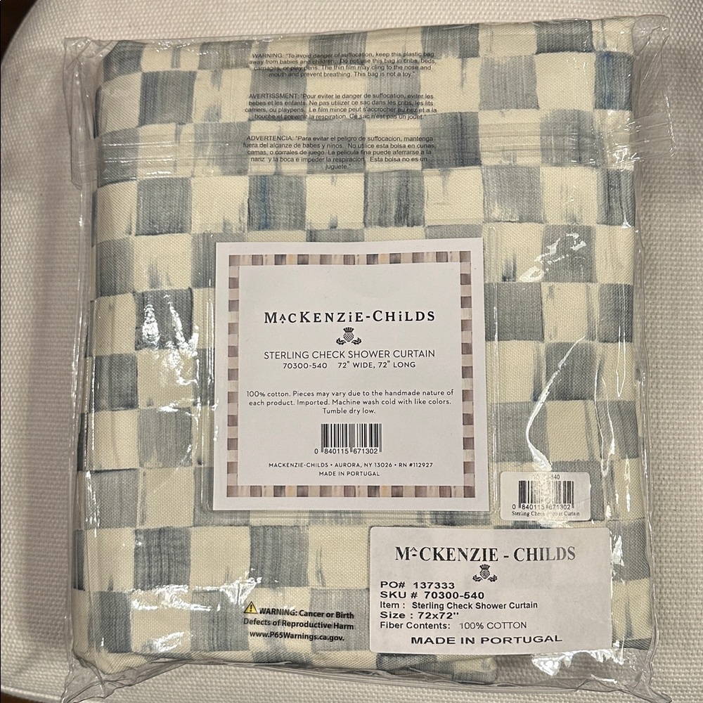 MacKenzie-Childs Sterling Check Shower Curtain NWT - Picture 5 of 7